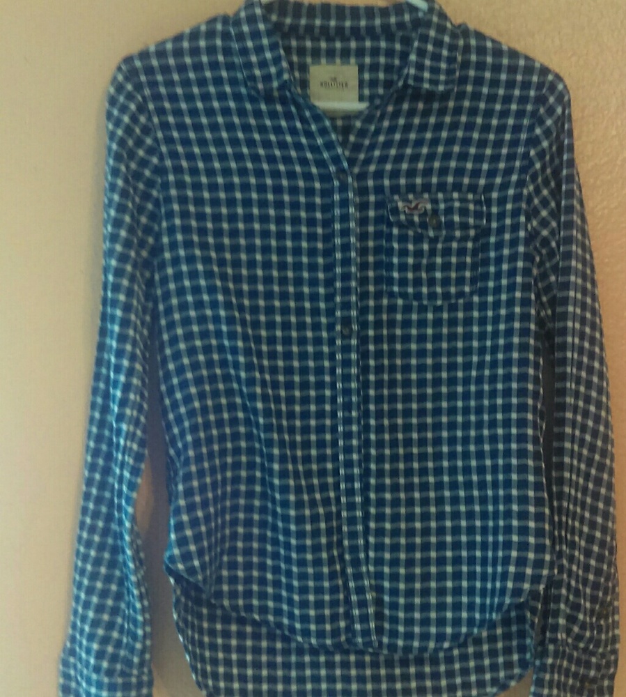 Hollister blue and white checked button-down shirt